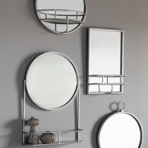 Millan Rectangular Bathroom Mirror With Shelf In Silver Frame