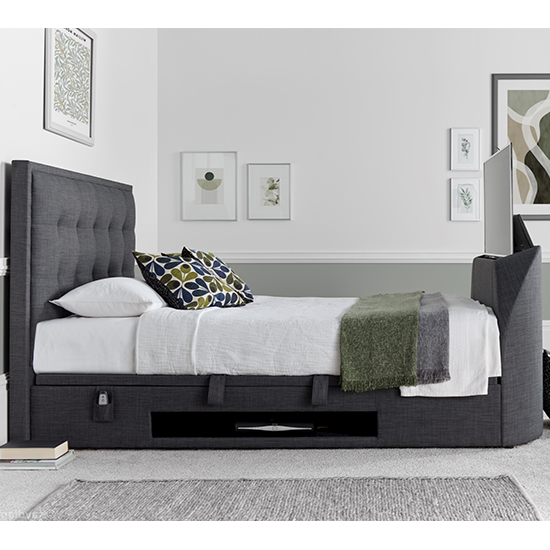 Felton Ottoman Pendle Fabric Double TV Bed In Slate