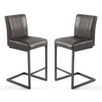 Aboba Grey Leather Bar Chairs With Metal Legs In Pair