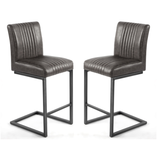 Aboba Grey Leather Bar Chairs With Metal Legs In Pair