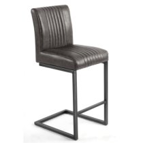 Aboba Grey Leather Bar Chairs With Metal Legs In Pair