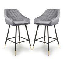 Sedona Grey Velvet Bar Stools With Metal Legs In Pair