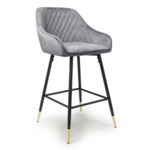 Sedona Grey Velvet Bar Stools With Metal Legs In Pair