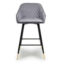 Sedona Grey Velvet Bar Stools With Metal Legs In Pair