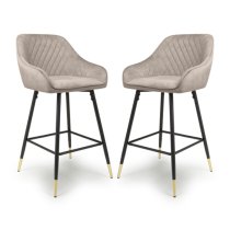 Sedona Mink Velvet Bar Stools With Metal Legs In Pair