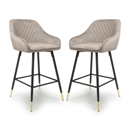 Sedona Mink Velvet Bar Stools With Metal Legs In Pair