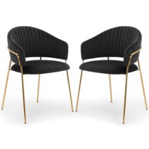 Monza Black Brushed Velvet Dining Chairs With Gold Legs In Pair