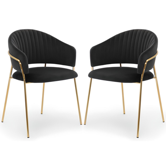 Monza Black Brushed Velvet Dining Chairs With Gold Legs In Pair