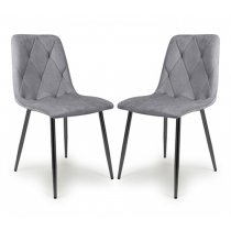 Vestal Grey Velvet Dining Chairs With Black Legs In Pair