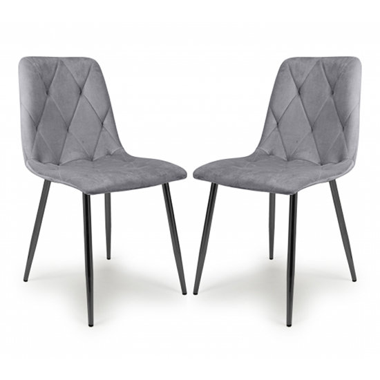 Vestal Grey Velvet Dining Chairs With Black Legs In Pair