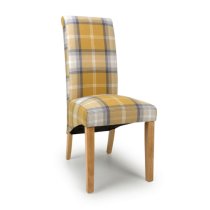 Kaduna Check Yellow Fabric Dining Chairs With Oak Legs In Pair