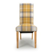 Kaduna Check Yellow Fabric Dining Chairs With Oak Legs In Pair