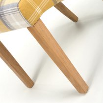 Kaduna Check Yellow Fabric Dining Chairs With Oak Legs In Pair