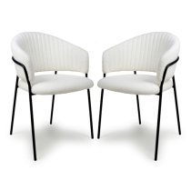 Monza White Boucle Fabric Dining Chairs With Black Legs In Pair