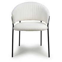 Monza White Boucle Fabric Dining Chairs With Black Legs In Pair