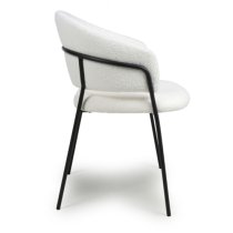 Monza White Boucle Fabric Dining Chairs With Black Legs In Pair