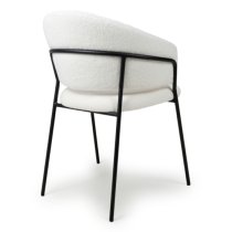 Monza White Boucle Fabric Dining Chairs With Black Legs In Pair