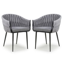 Pearl Grey Braided Fabric Dining Chairs In Pair