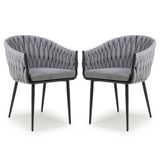 Pearl Grey Braided Fabric Dining Chairs In Pair