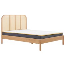 Marot Wooden Double Bed With Rattan Headboard In Oak