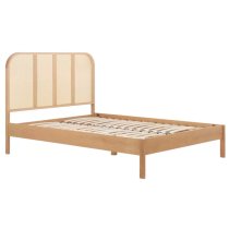 Marot Wooden Double Bed With Rattan Headboard In Oak