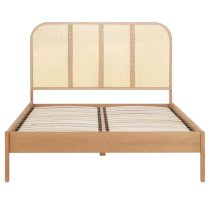 Marot Wooden Double Bed With Rattan Headboard In Oak