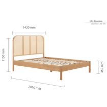 Marot Wooden Double Bed With Rattan Headboard In Oak