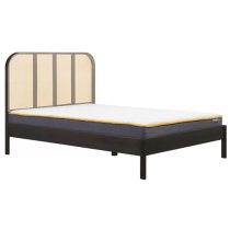 Marot Wooden Double Bed With Rattan Headboard In Black