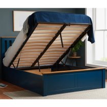 Phoney Rubberwood Ottoman Double Bed In Navy Blue