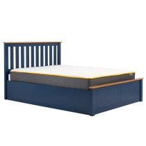 Phoney Rubberwood Ottoman Double Bed In Navy Blue