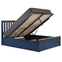 Phoney Rubberwood Ottoman Double Bed In Navy Blue