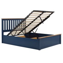 Phoney Rubberwood Ottoman Double Bed In Navy Blue