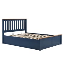 Phoney Rubberwood Ottoman Double Bed In Navy Blue