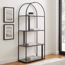 Langley Metal Arched Bookcase With 4 Grey Wash Wooden Shelves