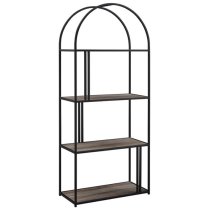 Langley Metal Arched Bookcase With 4 Grey Wash Wooden Shelves