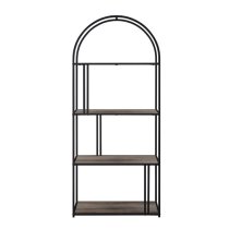 Langley Metal Arched Bookcase With 4 Grey Wash Wooden Shelves