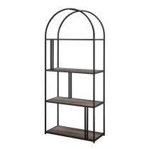 Langley Metal Arched Bookcase With 4 Grey Wash Wooden Shelves