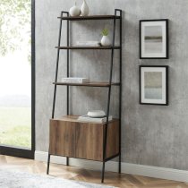 Lynn Industrial Modern Ladder Bookcase With Cabinet In Barnwood