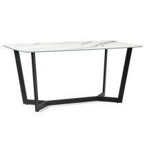 Oakley Glass Top Dining Table In White Marble Effect