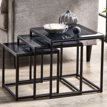 Casper Smoked Glass Nest Of 3 Tables With Black Metal Frame