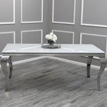 Laval Extra Large White Glass Dining Table With Chrome Legs