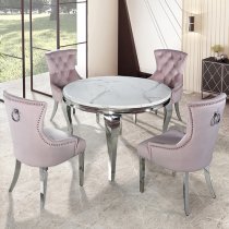 Laval Round White Marble Dining Table With Chrome Legs