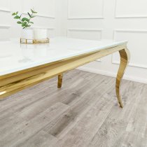 Laval White Glass Dining Table With Gold Curved Legs