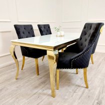 Laval White Glass Dining Table With Gold Curved Legs