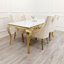 Laval White Glass Dining Table With Gold Curved Legs