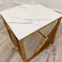 Arcata Polar White Sintered Top Lamp Table With Gold Frame