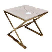 Wilson Polar White Sintered Stone Lamp Table With Gold Base