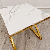 Wilson Polar White Sintered Stone Lamp Table With Gold Base