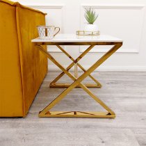 Wilson Polar White Sintered Stone Lamp Table With Gold Base