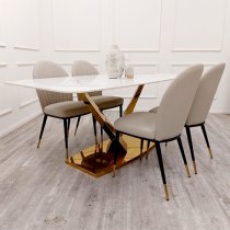 Vernon Polar White Sintered Stone Dining Table With Gold Base